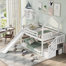 Load image into Gallery viewer, Twin Over Twin House Bunk Bed With Convertible Slide, Storage Staircase
