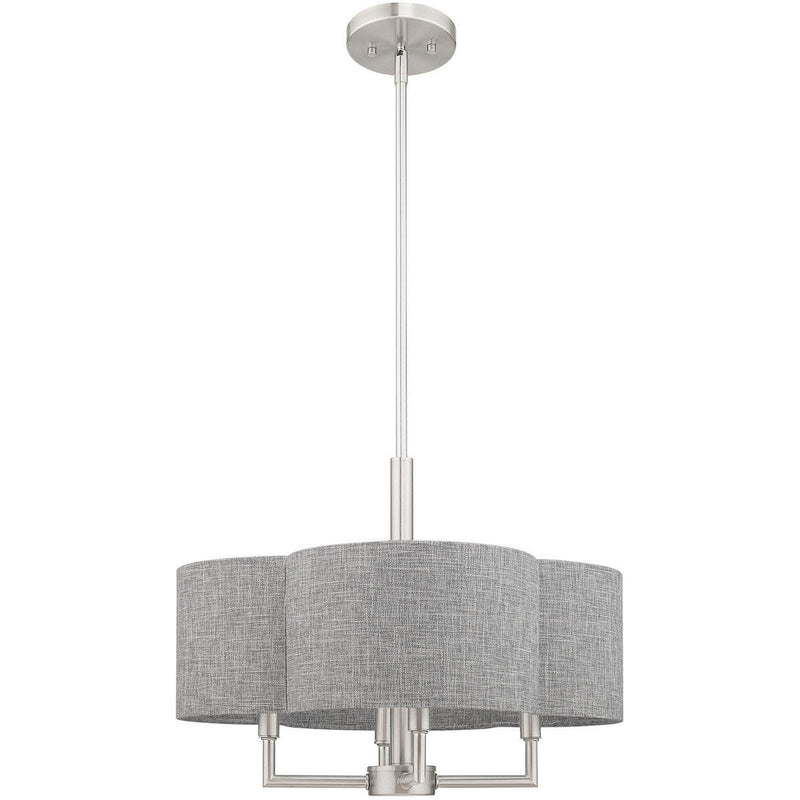 17" Four Light Dimmable Chandelier With Shades - Nickel / Pearl Silver