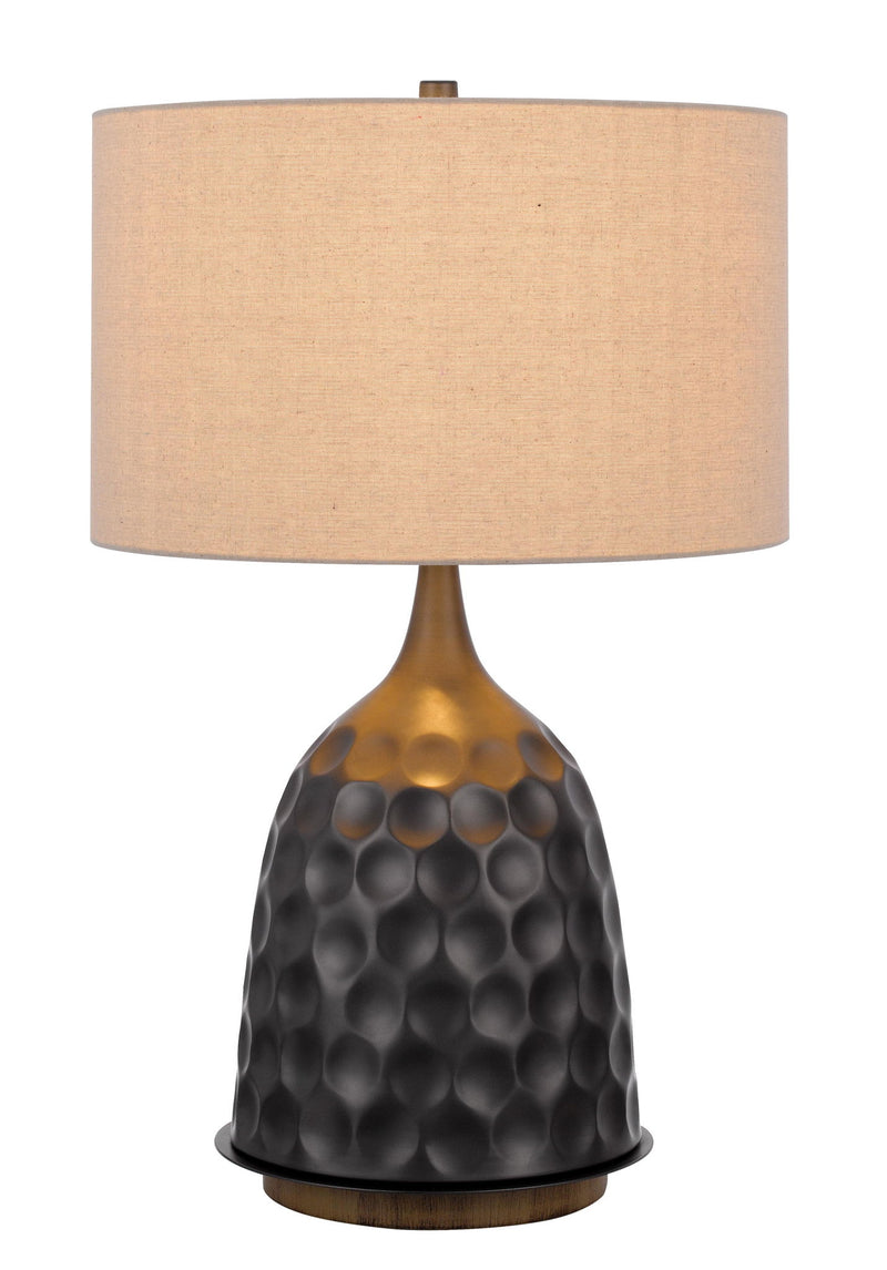 Metal Table Lamp With Brown Drum Shade - Gray