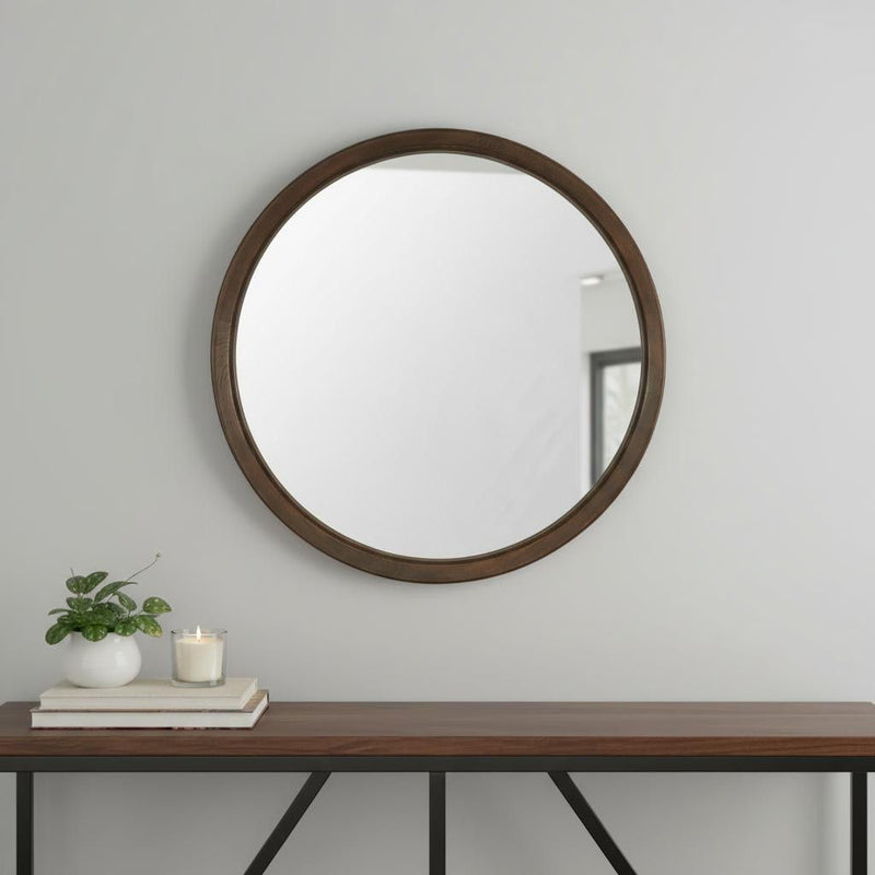 39" Glass Round Rope Hanging Accent Mirror - Espresso