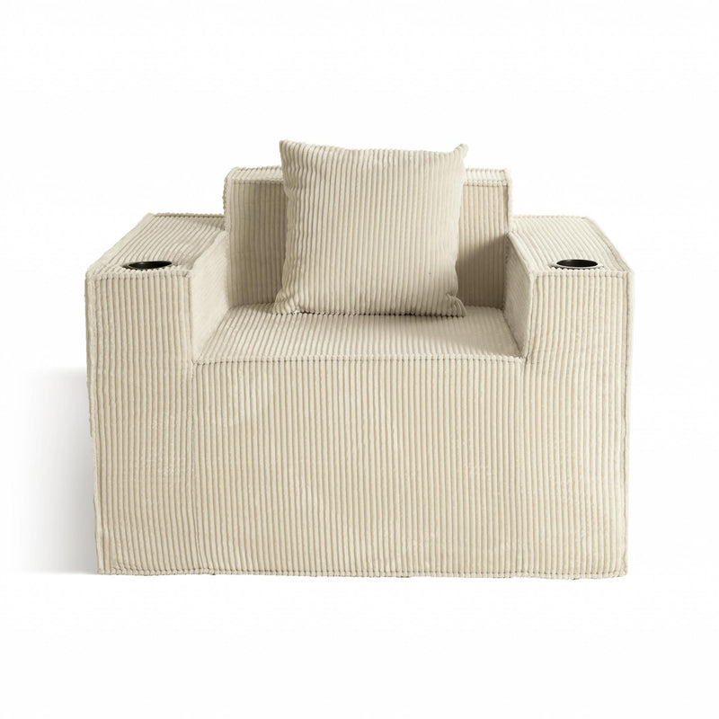 Corduroy Arm Chair And Toss Pillow - Beige