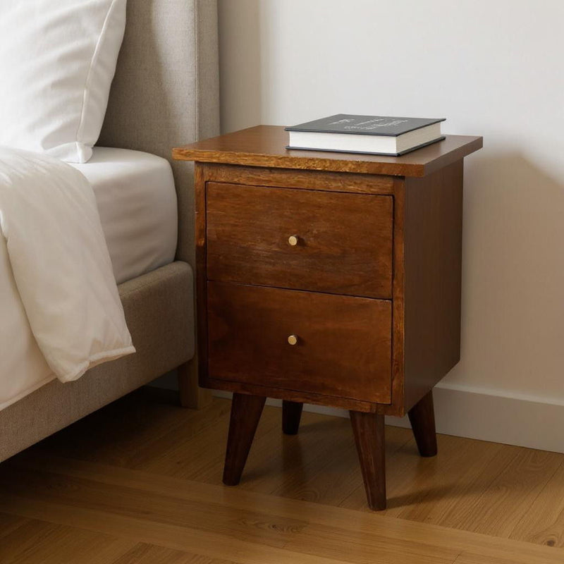 20" Solid Wood 2 Drawer Nightstand - Brown