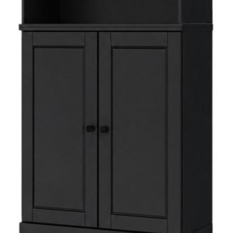 Solid Wood Adjustable Six Tier Library Bookcase With Two Doors - Black