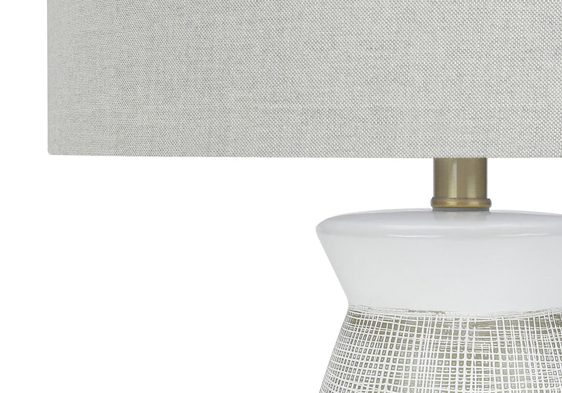 Ceramic Round Table Lamp With Gray Drum Shade - Gray And White