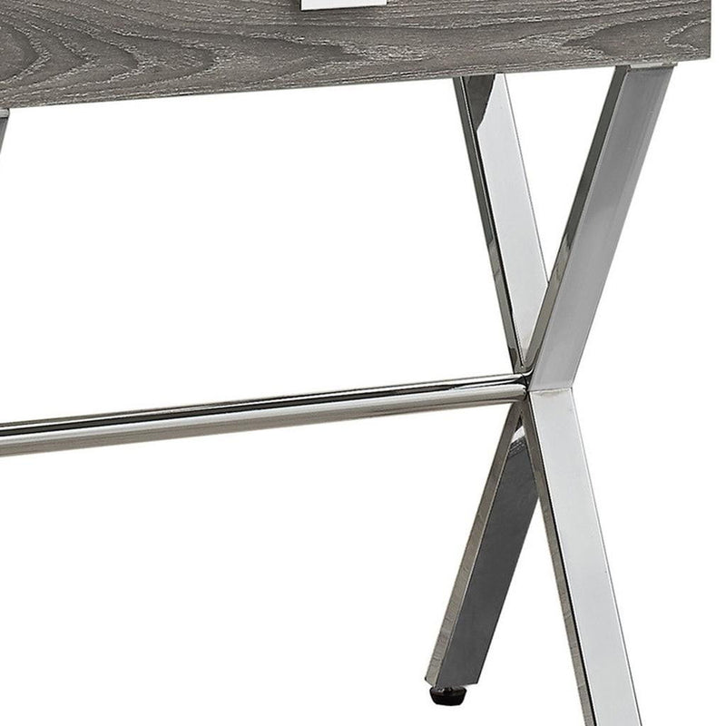 22" Taupe Wood And Metal End Table With Drawer - Silver And Deep