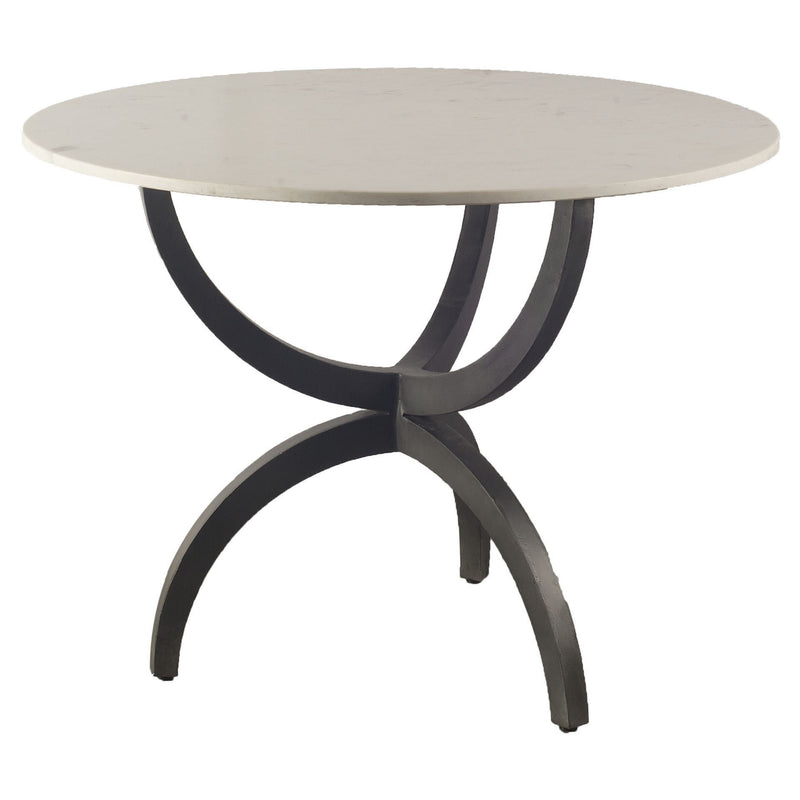 40" Rounded Marble And Metal Three Leg Base Dining Table - Black