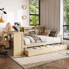 Load image into Gallery viewer, Corner Daybed With Storage Drawers, Desk, Charging Port &amp; Bookcase
