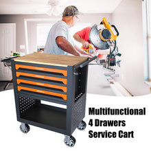 Load image into Gallery viewer, 4 Drawers Multifunctional Tool Cart With Wheels And Wooden Top
