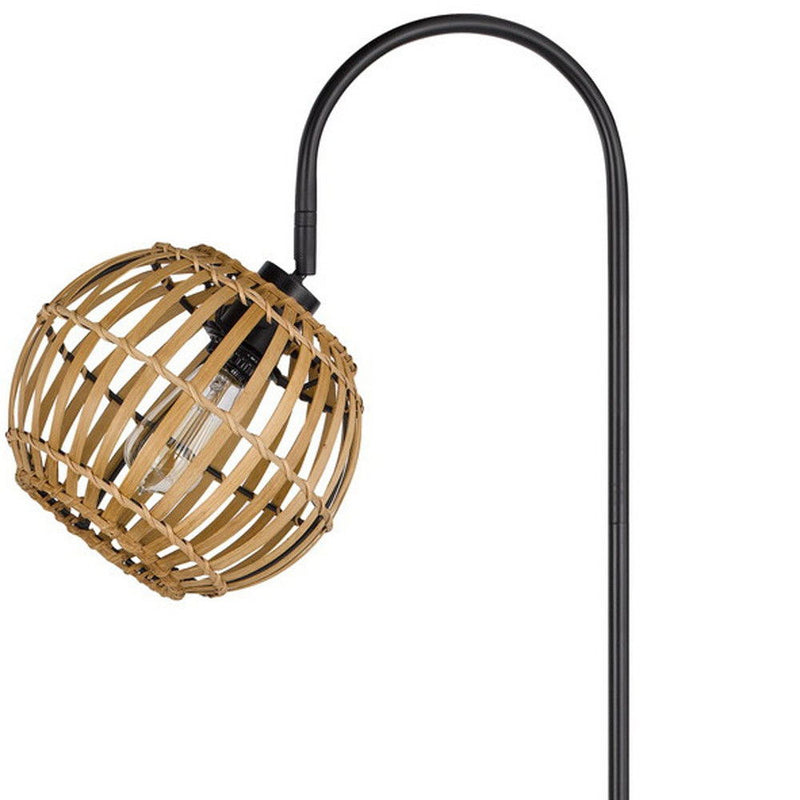 Traditional Shaped Floor Lamp With Brown Globe Shade - Black