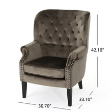 Load image into Gallery viewer, Elegant Velvet Club Chair With Handcrafted Details - Gray
