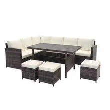Load image into Gallery viewer, 7 Piece Outdoor Dining Set With Cushions, Modular Sectional Sofa And Table
