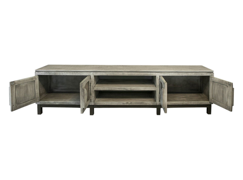 Solid Wood Cabinet Enclosed Storage Distressed TV Stand - White