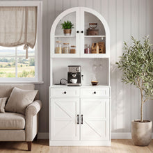 Load image into Gallery viewer, Tall Arched Pantry Cabinet With Charging Station, Adjustable Shelves, Coffee Bar
