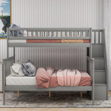 Load image into Gallery viewer, Twin over Full Stairway Bunk Bed with Storage, Gray
