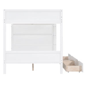 Full over Full Bunk Bed With 2 Drawers and Multi-layer Cabinet, White