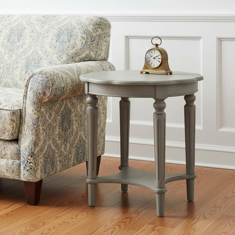 Gray Solid Wood Round End Table With Shelf - Light Slate