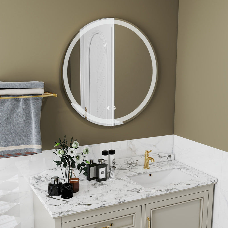 35" Round Frameless Accent Mirror - White