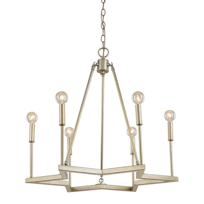 Candle Style Six Light Metal Dimmable Chandelier - Gold