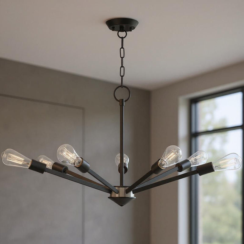 20" Seven Light Dimmable Chandelier With Shades - Black