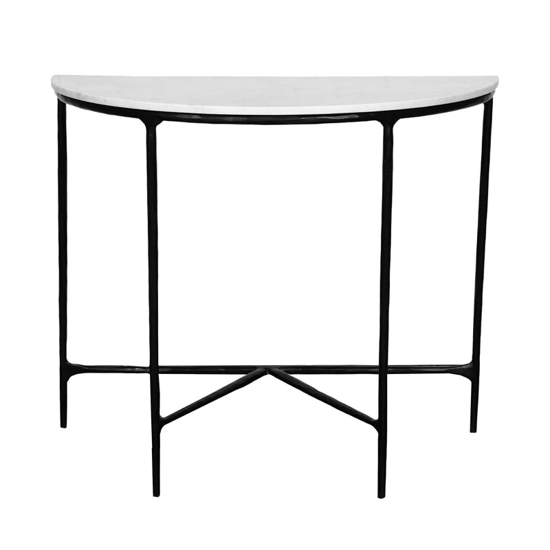 36" Genuine Marble And Iron Half Moon Console Table - White And Black