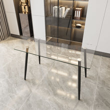 Load image into Gallery viewer, Modern Minimalist Rectangular Glass Dining Table With Tempered Glass Top Metal Legs, For 4 - 6 - Transparent
