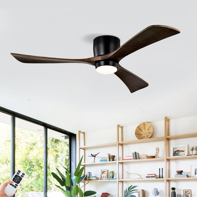 Flush Mount Blades Ceiling Fan With Lights Remote Control, Quiet DC Motor, 6 Speed, Reversible Ceiling Fan For Living Room - Matte Black