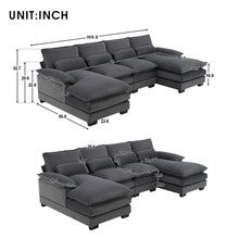 Load image into Gallery viewer, [VIDEO provided][New]109.8*55.9&quot; Modern U-shaped Sectional Sofa with Waist Pillows,6-seat Upholstered Symmetrical Sofa Furniture,Sleeper Sofa Couch with Chaise Lounge for Living Room,Apartment,2 Color
