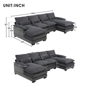 [VIDEO provided][New]109.8*55.9" Modern U-shaped Sectional Sofa with Waist Pillows,6-seat Upholstered Symmetrical Sofa Furniture,Sleeper Sofa Couch with Chaise Lounge for Living Room,Apartment,2 Color