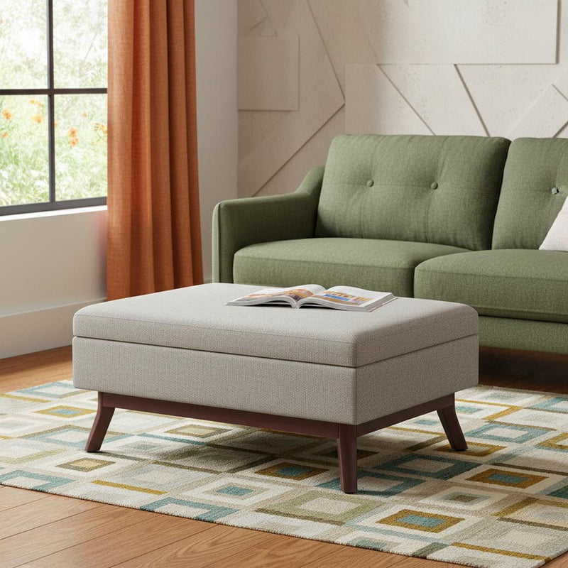 34" Fabric Cocktail Ottoman With Storage - Gray / Brown