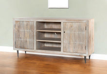 Load image into Gallery viewer, 60" Carved Geometric Distressed Solid Wood Enclosed And Open Storage TV Stand - Ivory
