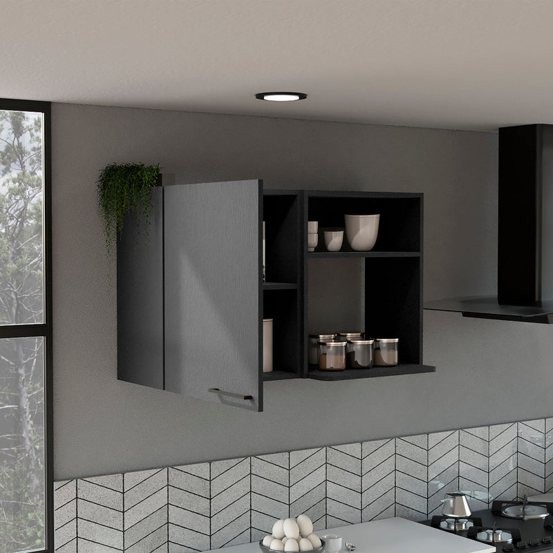 Laminate Wall Mounted China Cabinet With Two Shelves - Black