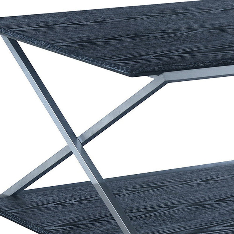 Stainless Steel Coffee Table With Shelf - Black And Silver