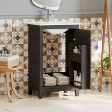 Load image into Gallery viewer, Modern Small Bathroom Vanity Cabinet With Ceramic Basin, Ample Storage, 1 Soft Close Door
