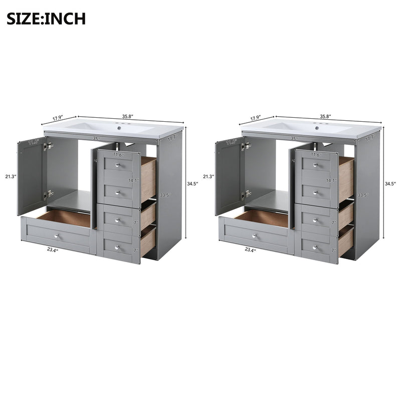 Shaker Free Standing Bathroom Vanity Cabinet & Sink, Soft Close Drawers, Soft Close Doors