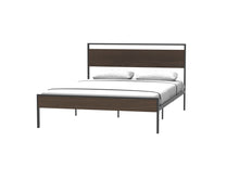 Load image into Gallery viewer, Ceres Metal Bed, Black with Walnut Wood Headboard&amp;Footboard, Queen
