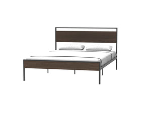 Ceres Metal Bed, Black with Walnut Wood Headboard&Footboard, Queen