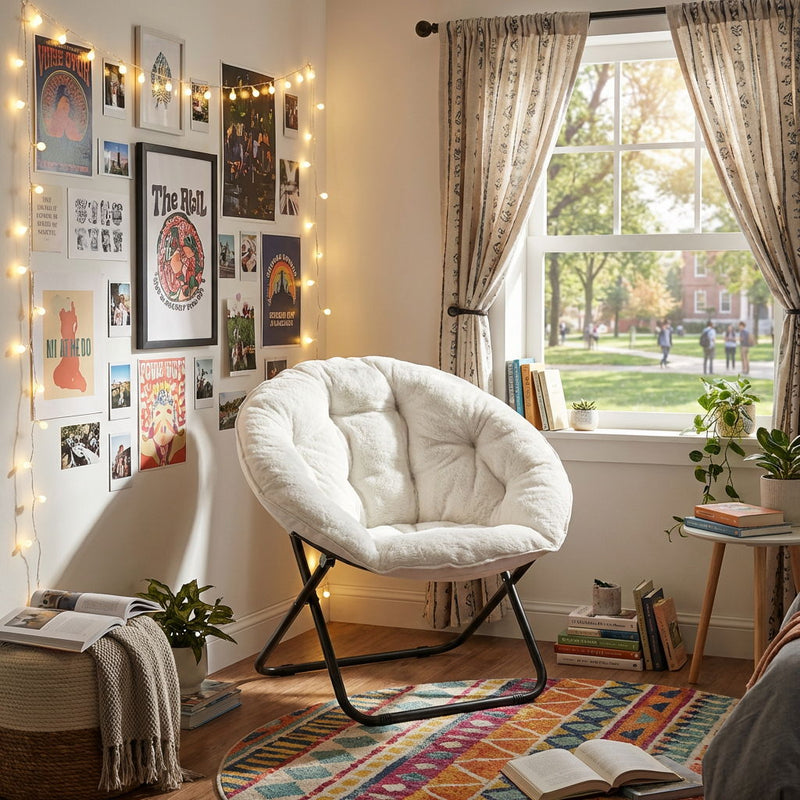 Tufted Faux Fur Folding Lounge Chair - White / Black