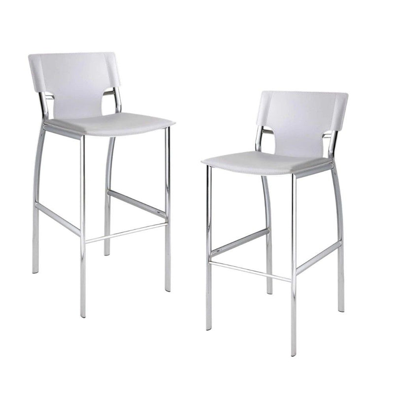 Faux Leather Metal Low Back Counter Height Bar Chairs (Set of 2) - White / Silver