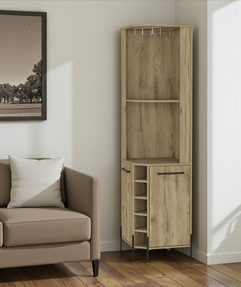 71" Wood Corner Bar Cabinet With Two Doors - Brown