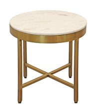 Load image into Gallery viewer, 20" Marble And Iron Round Cross Legs End Table - Brass
