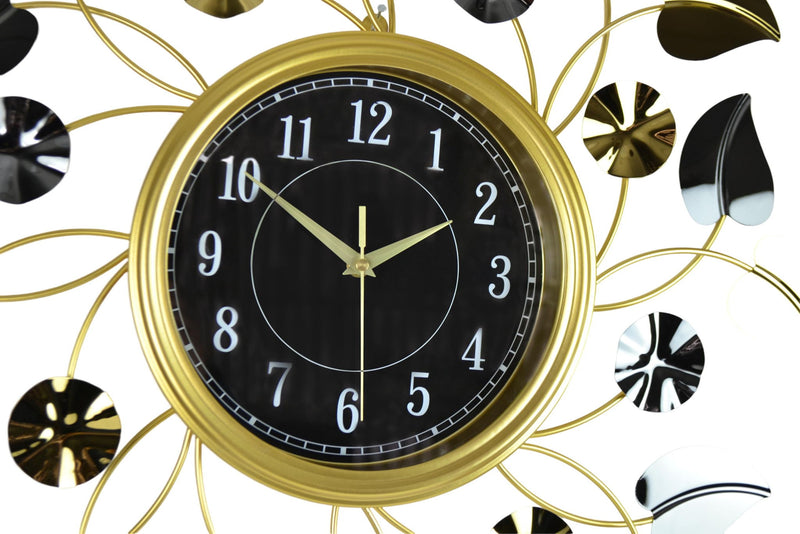 Silent Analog Floral Round Wall Clock - Gold / Black / Silver
