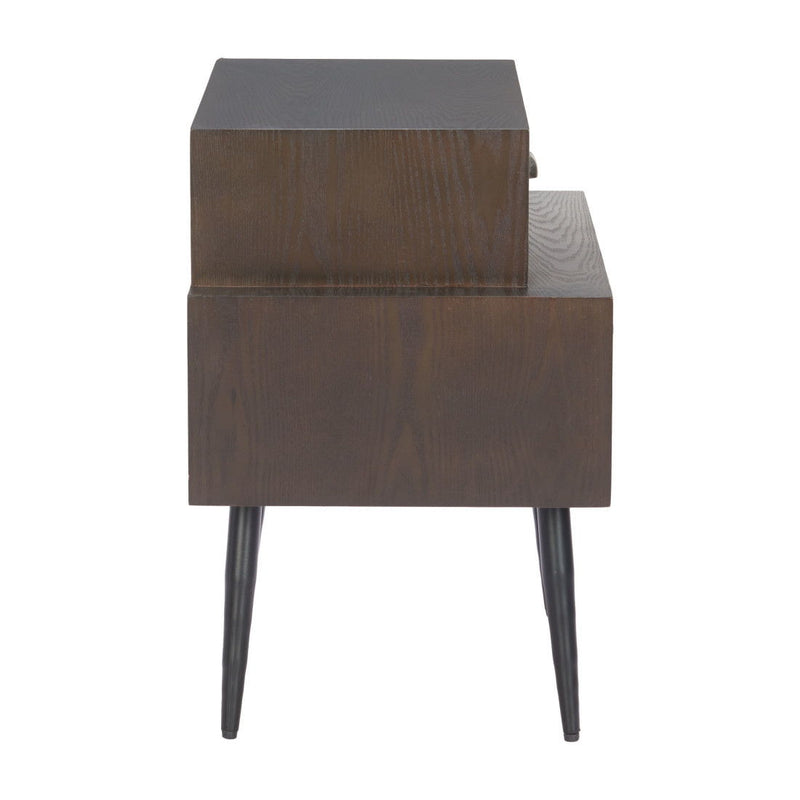 Pedestal End Table With Two Drawers - Brown