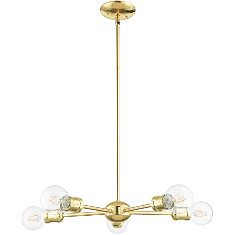 Five Light Dimmable Chandelier With Shades - Brass