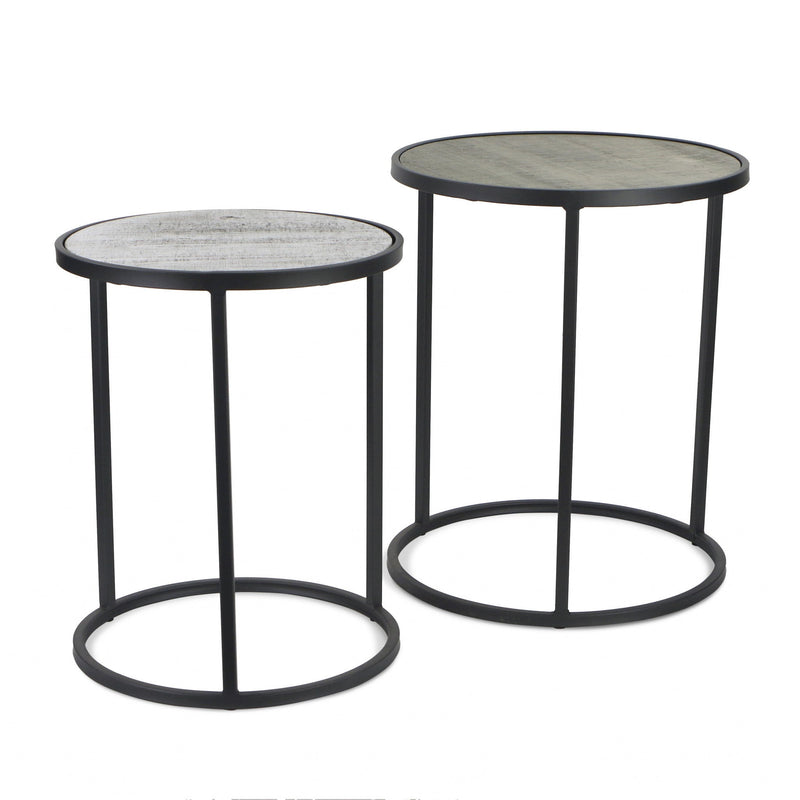Solid Wood Round Nested Tables (Set of 2) - Dark Gray And Light Gray