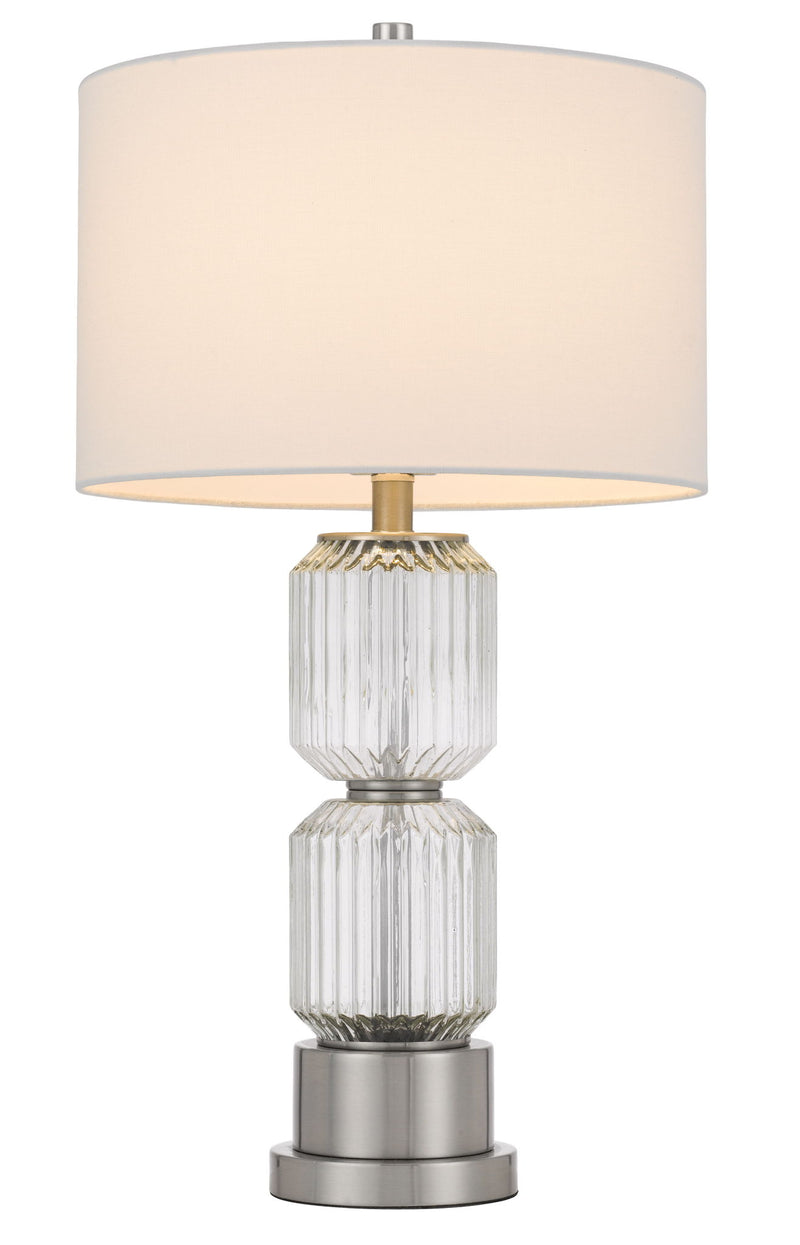 28" Metal Table Lamp With White Drum Shade - Nickel