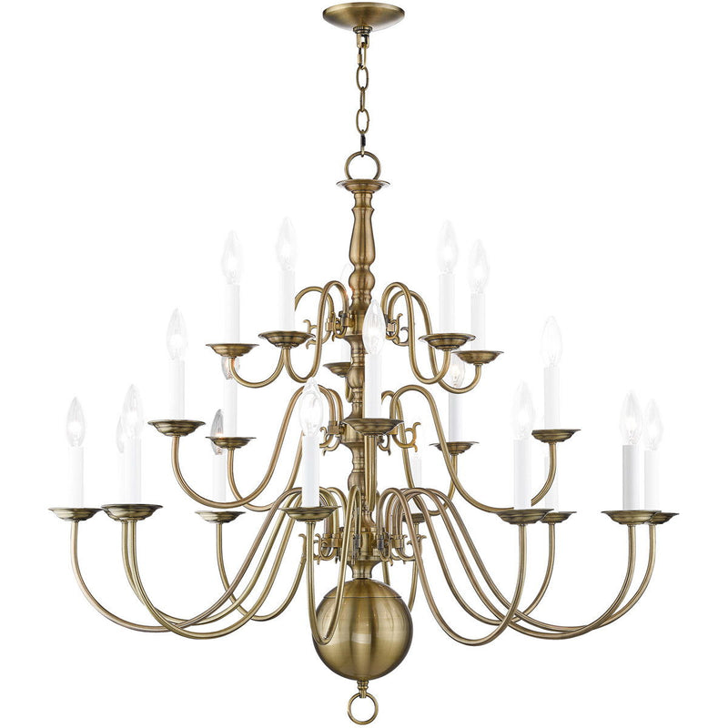 33" Multi Light Dimmable Chandelier With Shades - Antiqued Brass
