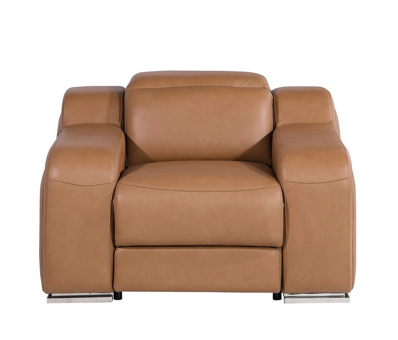 Chestnut Italian Leather Wall Hugger Recliner With USB - Chestnut