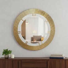 Load image into Gallery viewer, 36" Round Aluminum Ribbed Edge Framed Accent Mirror - White / Gold
