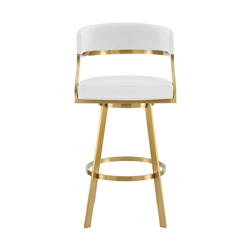 26" Faux Leather And Stainless Steel Low Back Counter Height Swivel Bar Chair - Gold / White