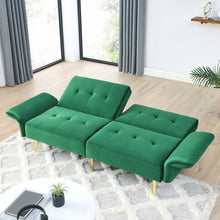 Load image into Gallery viewer, 78&quot; Italian Velvet Futon Sofa Bed, Convertible Sleeper Loveseat Couch with Folded Armrests and Storage Bags for Living Room and Small Space, Green 280g velvet
